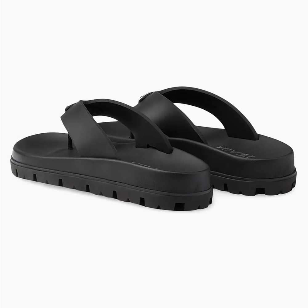Prada Black Logo Triangle Rubber Thong Sandals - Picture 4 of 10